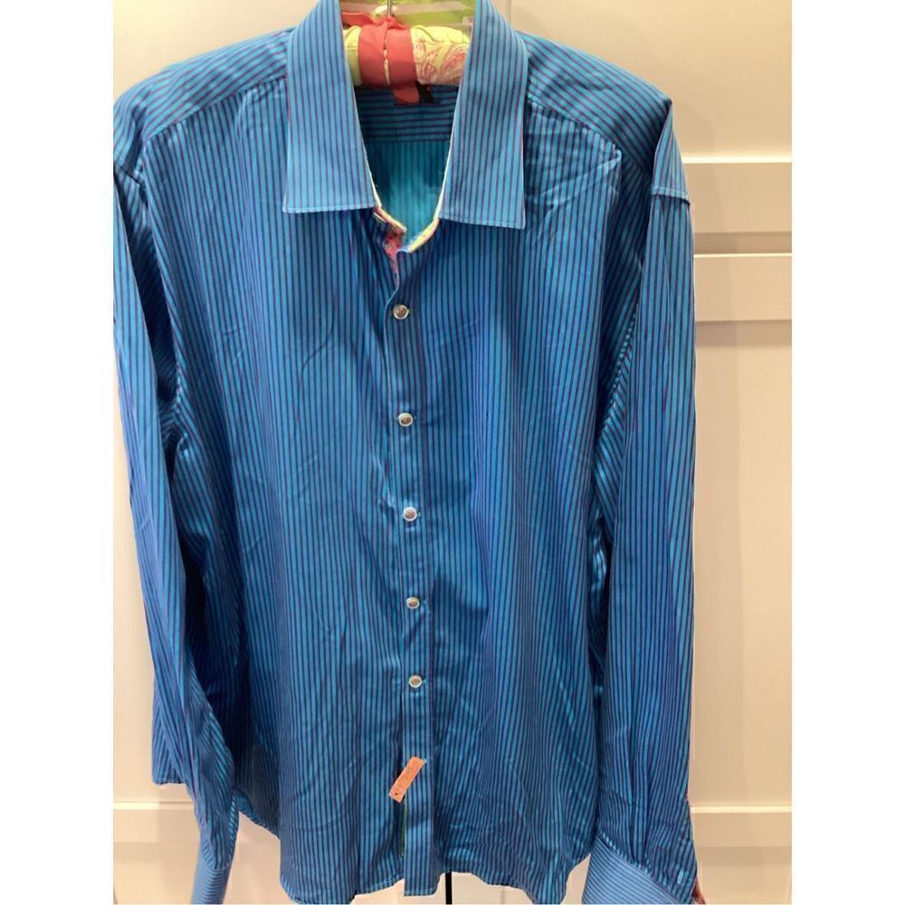 Robert Graham Mens Striped Button Down Shirt Sz 2X Long Sleeve Blue Colorful